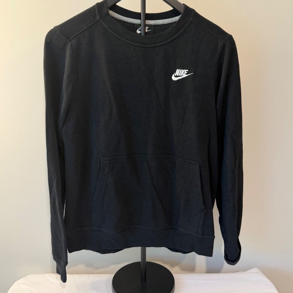 Nike Sportswear Women Black Crewneck Sweatshirt Fleece Pocket Small